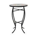 Tavolino da interno con piano in mosaico e struttura in metallo nero 15,75x22,25
