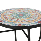 Tavolino da interno con piano in mosaico e struttura in metallo nero 15,75x22,25