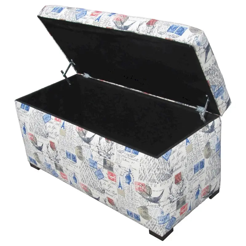 Baule con contenitore e bottoni imbottiti con gambe nere 94L x 48W x 51H cm