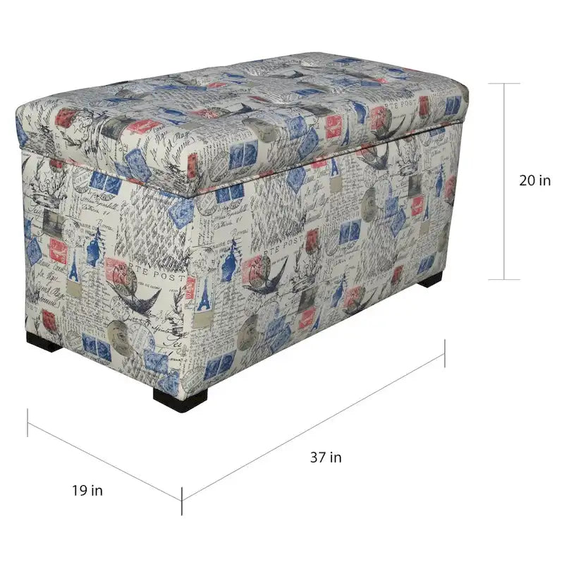 Baule con contenitore e bottoni imbottiti con gambe nere 94L x 48W x 51H cm
