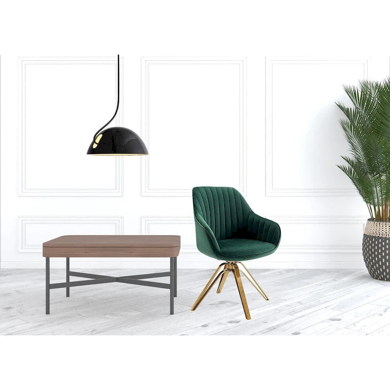 Poltrona di design girevole in velluto verde e oro 58 cm