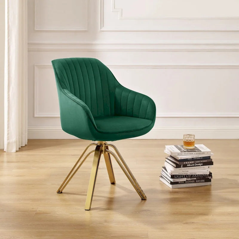 Poltrona di design girevole in velluto verde e oro 58 cm