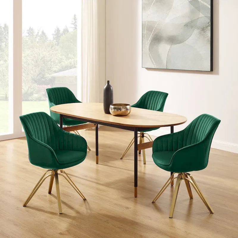 Poltrona di design girevole in velluto verde e oro 58 cm