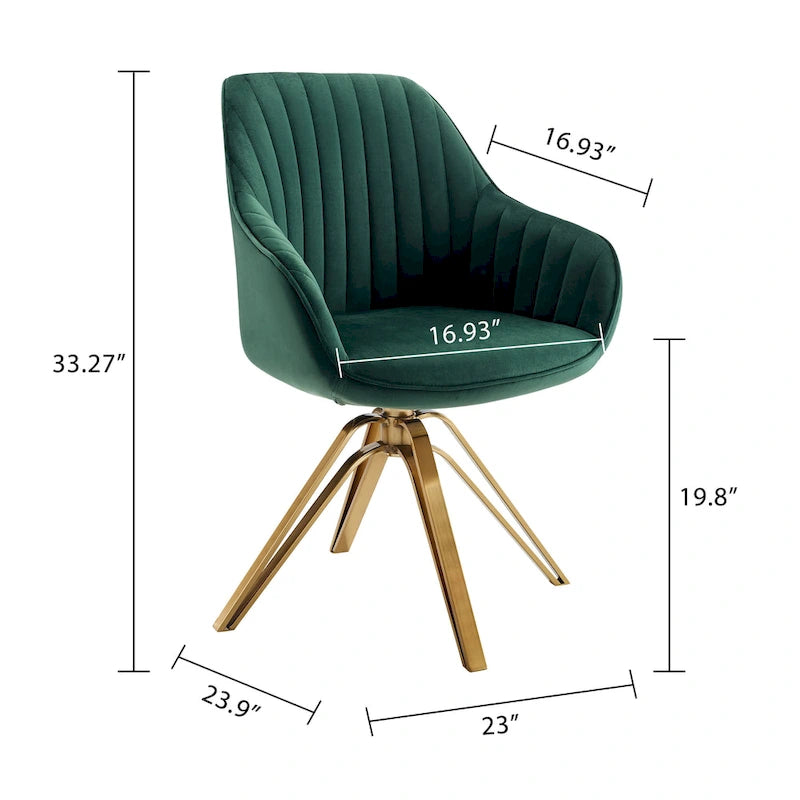 Poltrona di design girevole in velluto verde e oro 58 cm