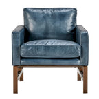 Poltrona Club in pelle blu con struttura in ottone 22W x 21D x 18.5H