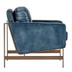 Poltrona Club in pelle blu con struttura in ottone 22W x 21D x 18.5H