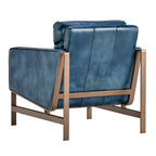 Poltrona Club in pelle blu con struttura in ottone 22W x 21D x 18.5H