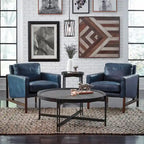 Poltrona Club in pelle blu con struttura in ottone 22W x 21D x 18.5H