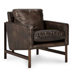 Poltrona Club in pelle blu con struttura in ottone 22W x 21D x 18.5H