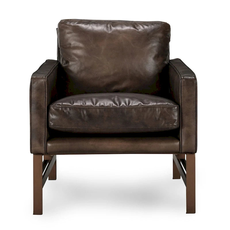 Poltrona Club in pelle blu con struttura in ottone 22W x 21D x 18.5H