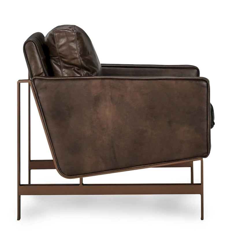 Poltrona Club in pelle blu con struttura in ottone 22W x 21D x 18.5H