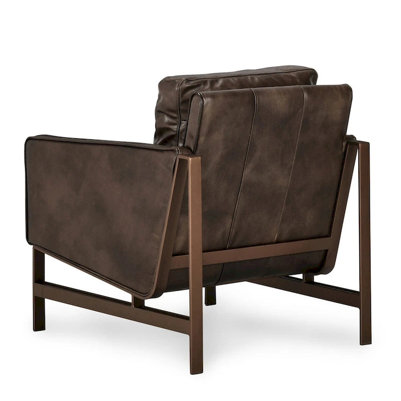 Poltrona Club in pelle blu con struttura in ottone 22W x 21D x 18.5H