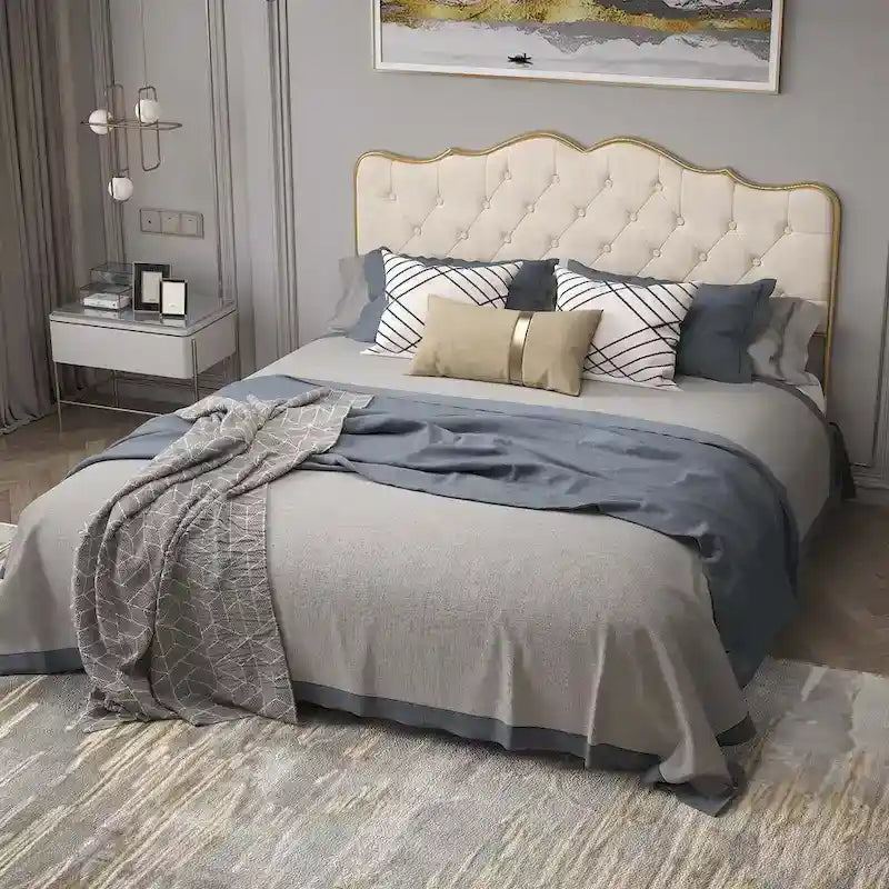 Elegante Letto con Piattaforma, Schienale a Forma di Fibbia, Con Quattro Cassetti Contenitori