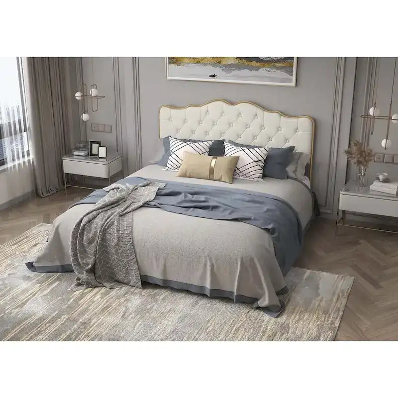 Elegante Letto con Piattaforma, Schienale a Forma di Fibbia, Con Quattro Cassetti Contenitori