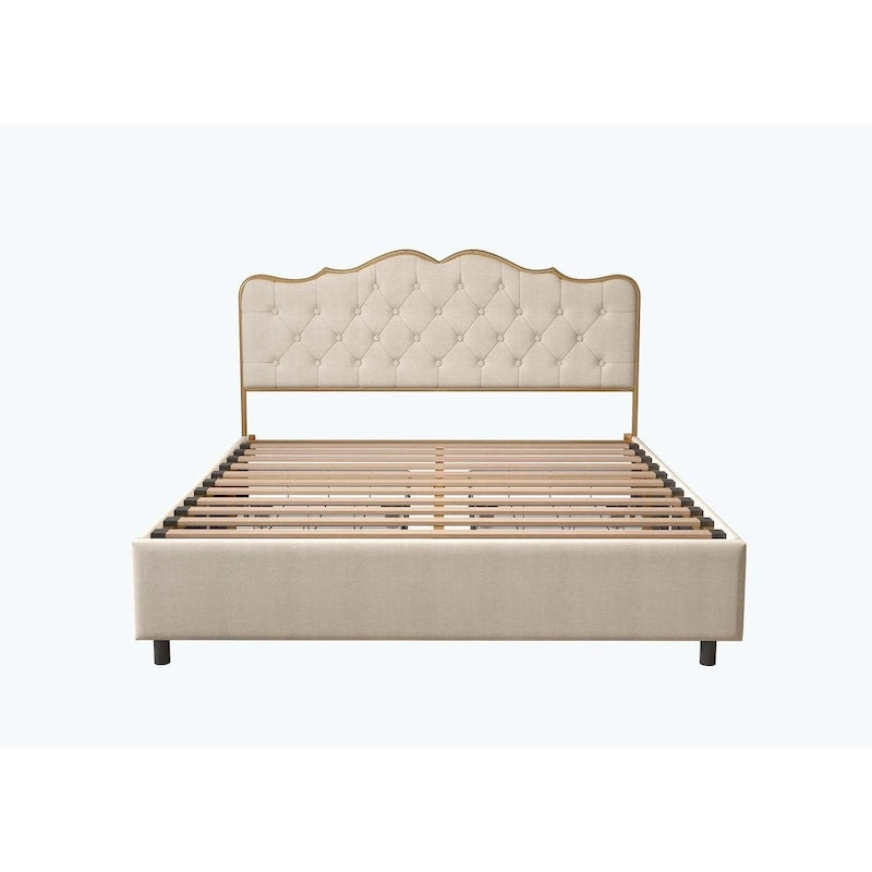 Elegante Letto con Piattaforma, Schienale a Forma di Fibbia, Con Quattro Cassetti Contenitori