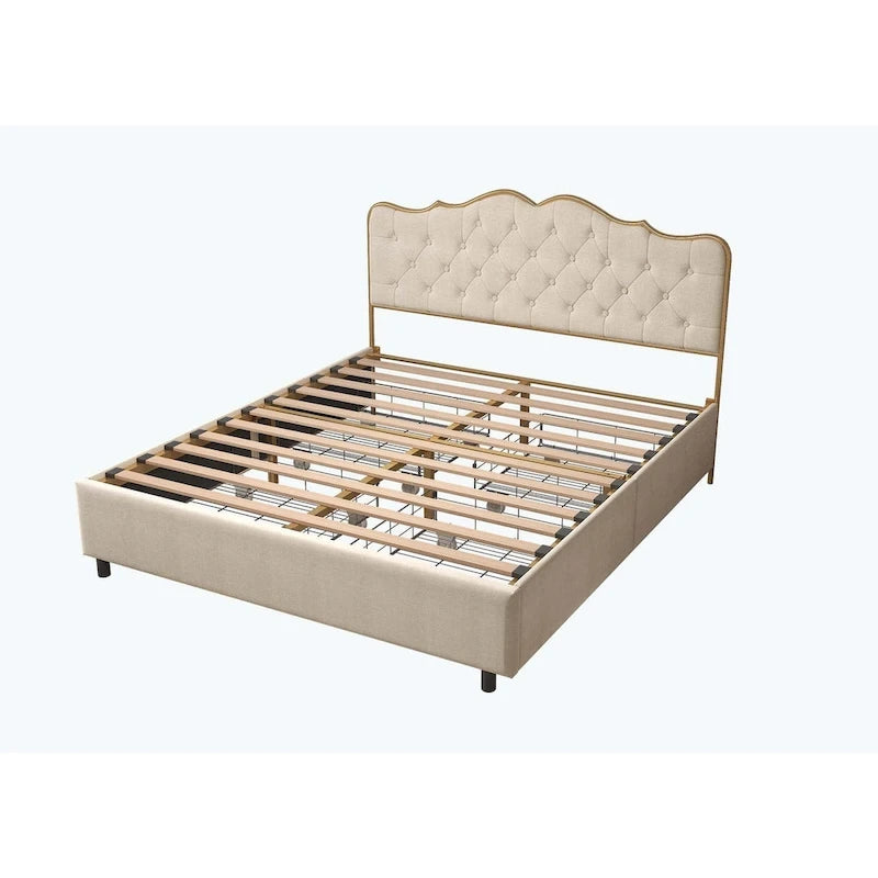Elegante Letto con Piattaforma, Schienale a Forma di Fibbia, Con Quattro Cassetti Contenitori