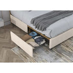 Elegante Letto con Piattaforma, Schienale a Forma di Fibbia, Con Quattro Cassetti Contenitori