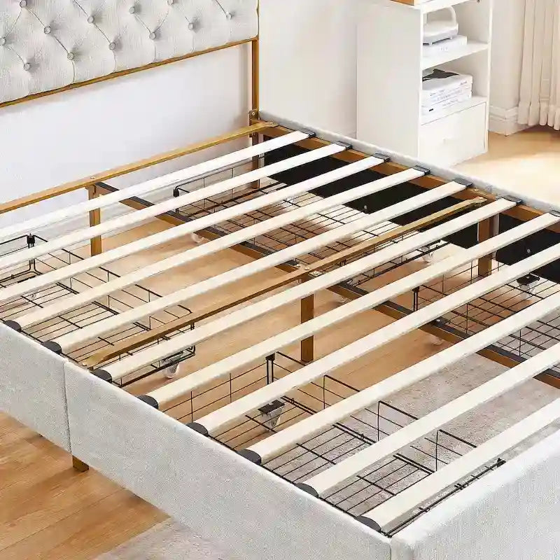 Elegante Letto con Piattaforma, Schienale a Forma di Fibbia, Con Quattro Cassetti Contenitori