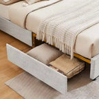 Elegante Letto con Piattaforma, Schienale a Forma di Fibbia, Con Quattro Cassetti Contenitori