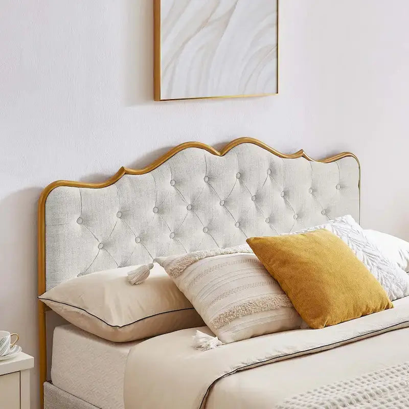 Elegante Letto con Piattaforma, Schienale a Forma di Fibbia, Con Quattro Cassetti Contenitori