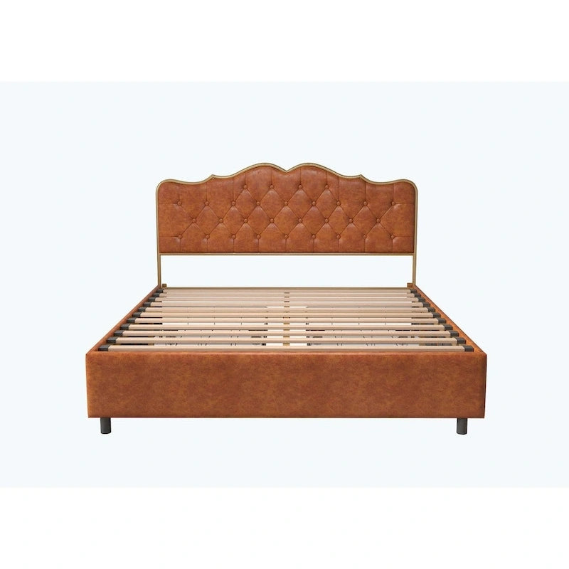 Elegante Letto con Piattaforma, Schienale a Forma di Fibbia, Con Quattro Cassetti Contenitori