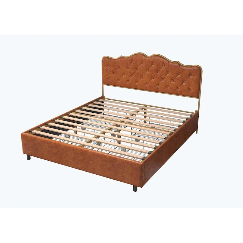 Elegante Letto con Piattaforma, Schienale a Forma di Fibbia, Con Quattro Cassetti Contenitori