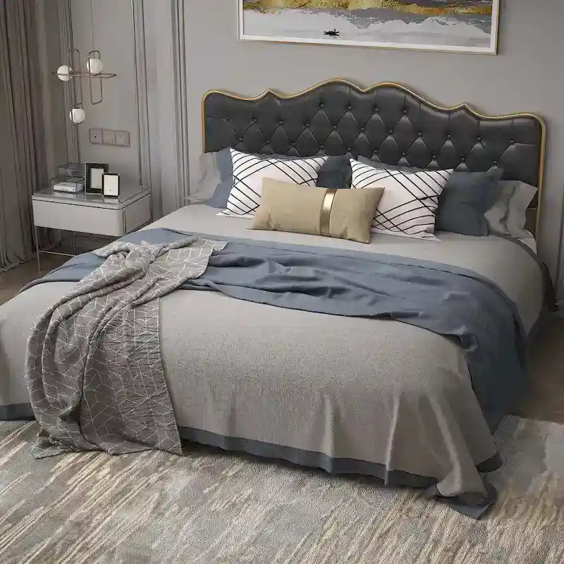 Elegante Letto con Piattaforma, Schienale a Forma di Fibbia, Con Quattro Cassetti Contenitori