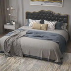 Elegante Letto con Piattaforma, Schienale a Forma di Fibbia, Con Quattro Cassetti Contenitori