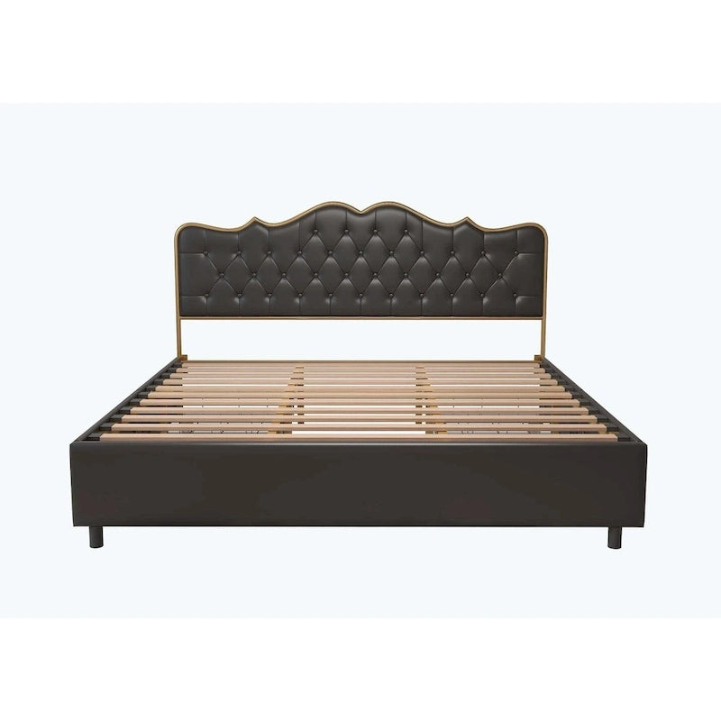 Elegante Letto con Piattaforma, Schienale a Forma di Fibbia, Con Quattro Cassetti Contenitori