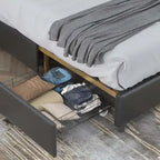 Elegante Letto con Piattaforma, Schienale a Forma di Fibbia, Con Quattro Cassetti Contenitori