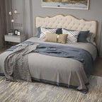 Elegante Letto con Piattaforma, Schienale a Forma di Fibbia, Con Quattro Cassetti Contenitori