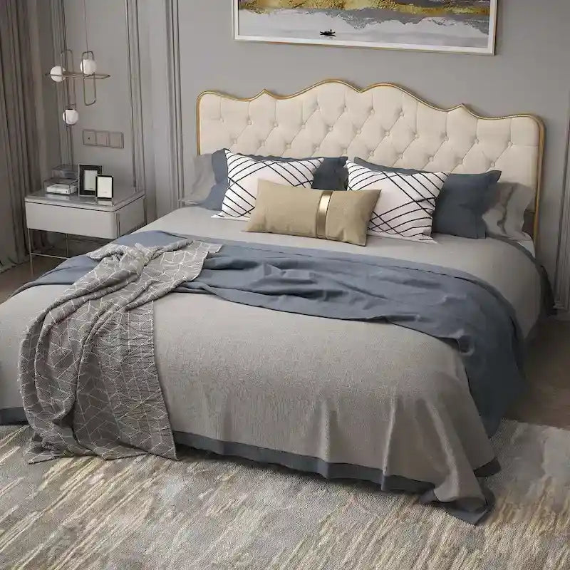 Elegante Letto con Piattaforma, Schienale a Forma di Fibbia, Con Quattro Cassetti Contenitori