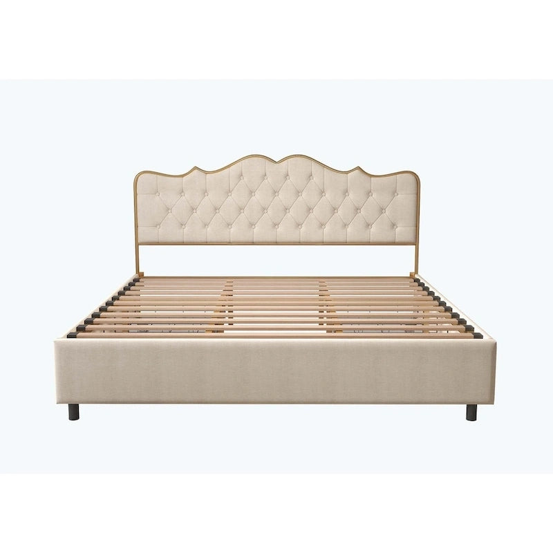 Elegante Letto con Piattaforma, Schienale a Forma di Fibbia, Con Quattro Cassetti Contenitori