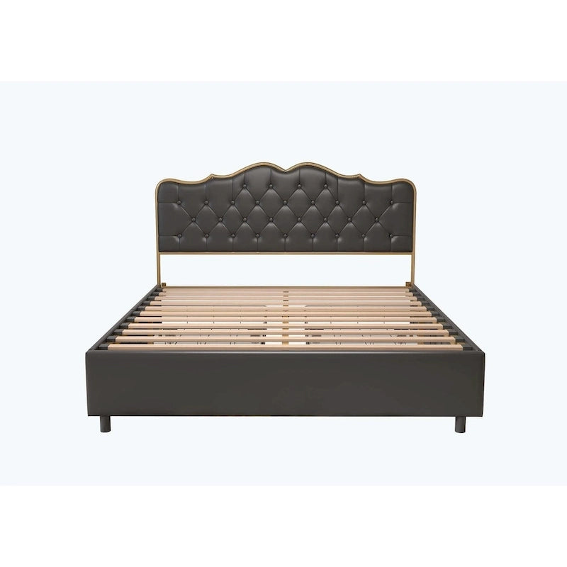 Elegante Letto con Piattaforma, Schienale a Forma di Fibbia, Con Quattro Cassetti Contenitori