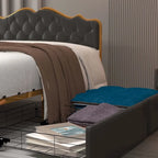 Elegante Letto con Piattaforma, Schienale a Forma di Fibbia, Con Quattro Cassetti Contenitori