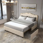 Elegante Letto con Piattaforma, Schienale a Forma di Fibbia, Con Quattro Cassetti Contenitori