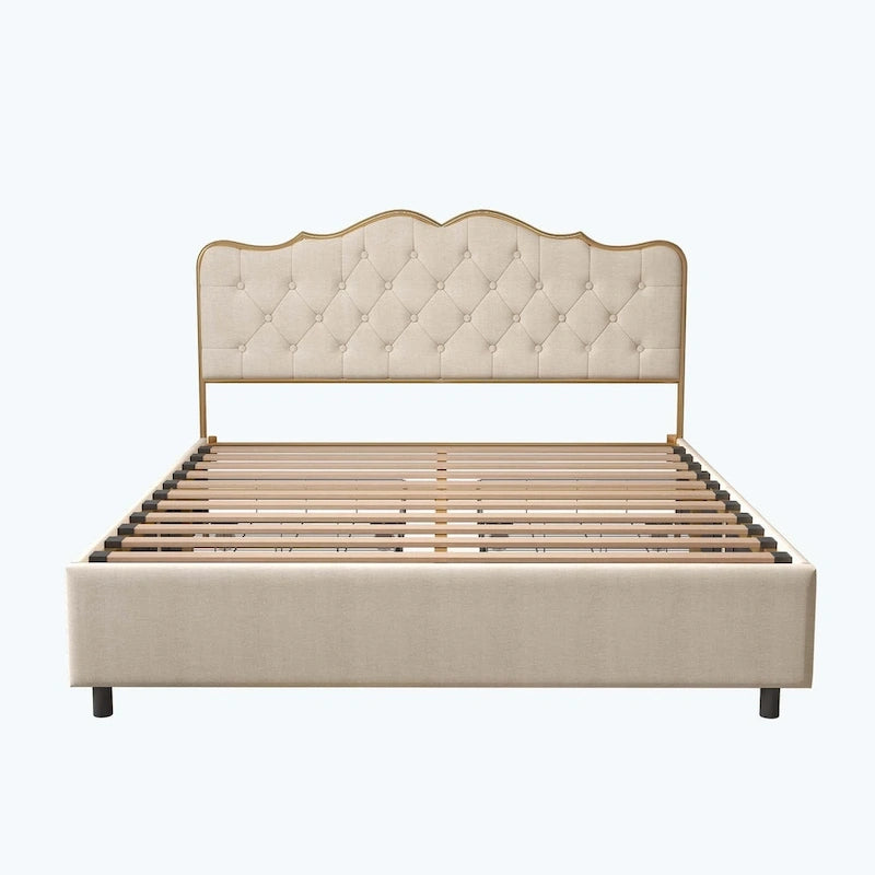 Elegante Letto con Piattaforma, Schienale a Forma di Fibbia, Con Quattro Cassetti Contenitori