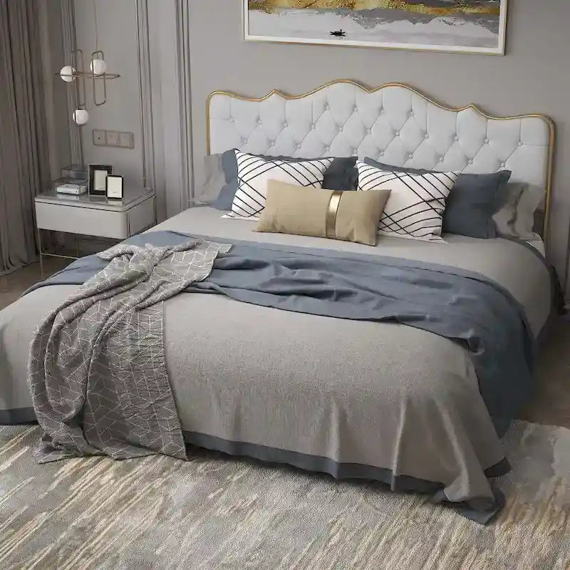 Elegante Letto con Piattaforma, Schienale a Forma di Fibbia, Con Quattro Cassetti Contenitori