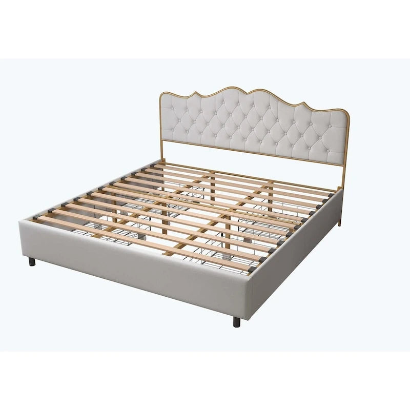 Elegante Letto con Piattaforma, Schienale a Forma di Fibbia, Con Quattro Cassetti Contenitori