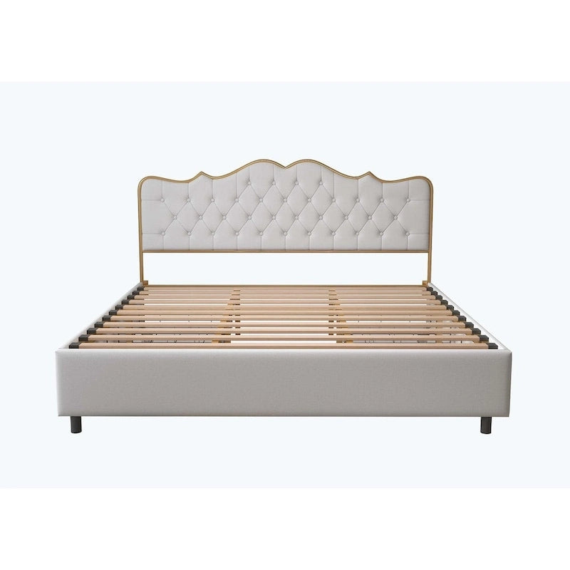Elegante Letto con Piattaforma, Schienale a Forma di Fibbia, Con Quattro Cassetti Contenitori