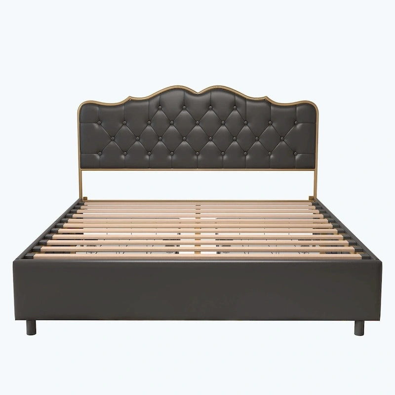 Elegante Letto con Piattaforma, Schienale a Forma di Fibbia, Con Quattro Cassetti Contenitori