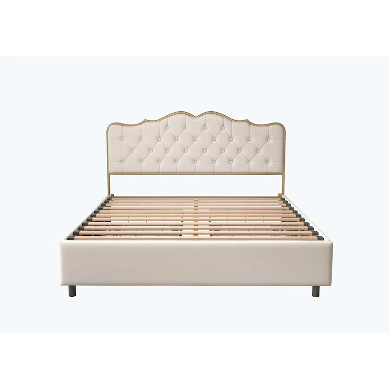 Elegante Letto con Piattaforma, Schienale a Forma di Fibbia, Con Quattro Cassetti Contenitori