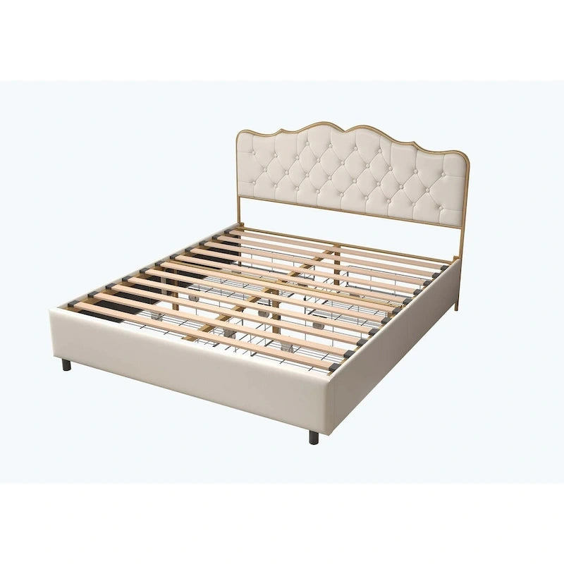 Elegante Letto con Piattaforma, Schienale a Forma di Fibbia, Con Quattro Cassetti Contenitori