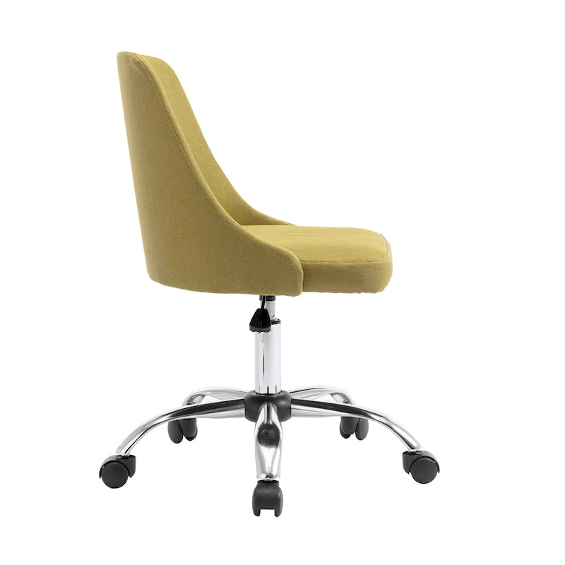Sedia da ufficio in tessuto regolabile in altezza con base cromata e rotazione a 360°