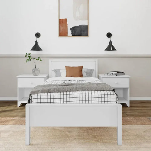 Bed Frame with Panel Headboard and Plywood Slats for Approx. 97 × 191 cm Mattress, 181.4 kg Maximum Load – product view