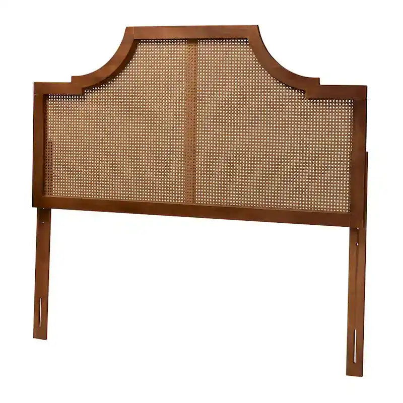 Testiera ad arco in legno di frassino e noce con rattan, in stile Mid-Century Modern
