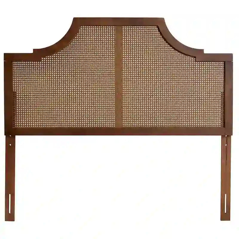 Testiera ad arco in legno di frassino e noce con rattan, in stile Mid-Century Modern