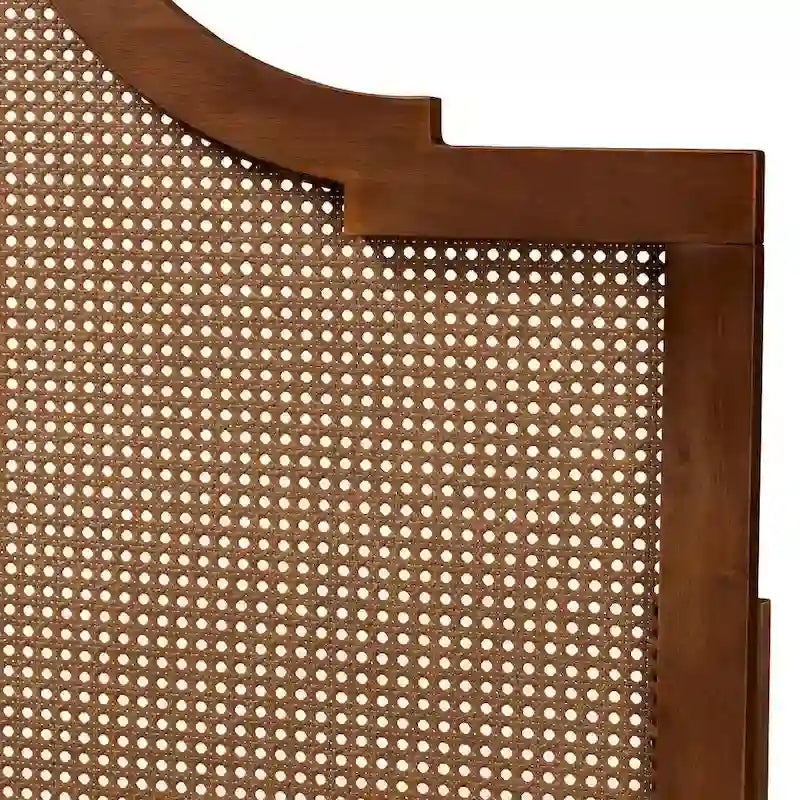 Testiera ad arco in legno di frassino e noce con rattan, in stile Mid-Century Modern