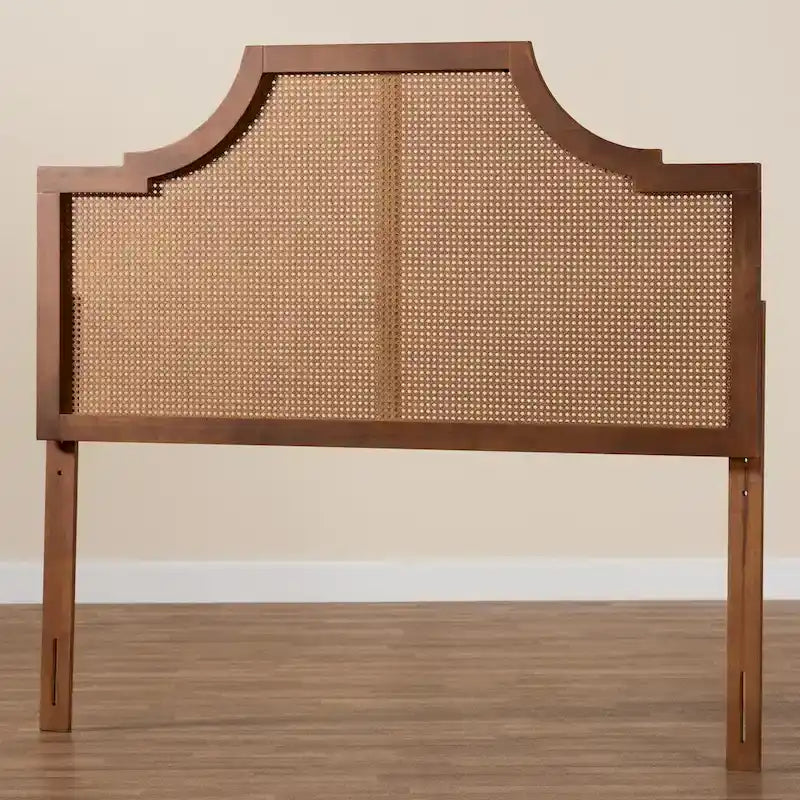 Testiera ad arco in legno di frassino e noce con rattan, in stile Mid-Century Modern