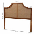 Testiera ad arco in legno di frassino e noce con rattan, in stile Mid-Century Modern